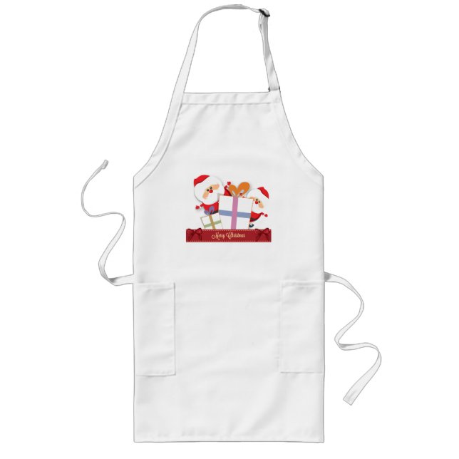 Avental Longo Natal Apron - Papais noeis e pacotes de Natal (Frente)