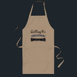 Avental Longo Nome do Monograma de Superpotência Funny Barbecue<br><div class="desc">Design divertida para aqueles que adoram grelhar num churrasco. Griling It é (seu nome) super poderosa design de tipografia moderna. Design de cor azul e preta.</div>