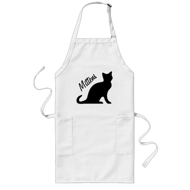 Avental Longo O gato preto aprons com texto personalizável (long (Frente)