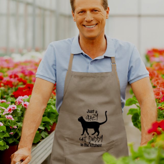 Avental Longo Pai de Gato Louco Personalizado Preto Khaki (Personalize the text any way you want!)