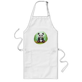 Avental Longo Panda de Desenho Animado Fofo em Remendo de Bambu