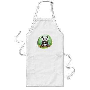 Avental Longo Panda de Desenho Animado Fofo em Remendo de Bambu