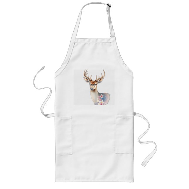 Avental Longo Pastel Watercolor Deer com Flora (Frente)
