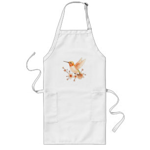 Avental Longo Peach Hummingbird com Flower Motifs