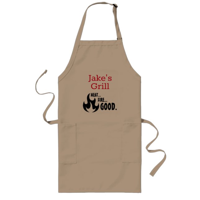 Avental Longo Personalizado "Carne... Fogo... Bom!" Grill Apron (Frente)