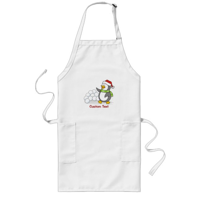 Avental Longo Pinguim de Natal com bolas de neve balançando (Frente)