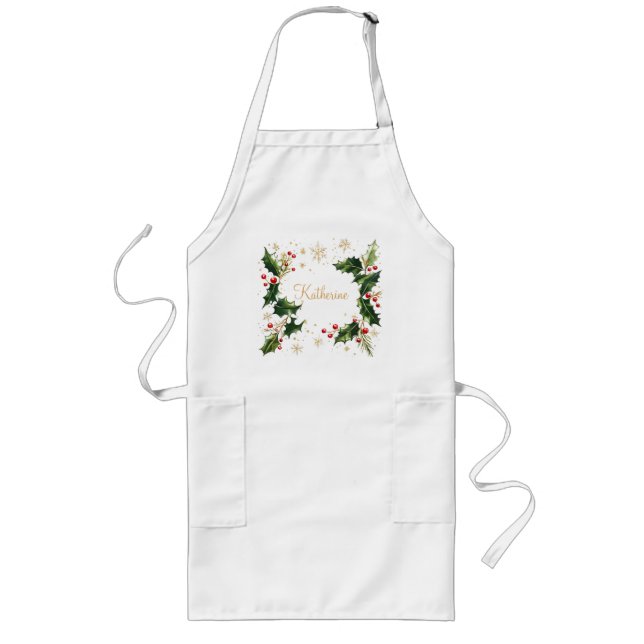 Avental Longo Pretty Personalized Holly & Snowflakes Xmas Apron (Frente)