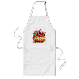 Avental Longo Pumpkin de Queda Floral de Aquarela