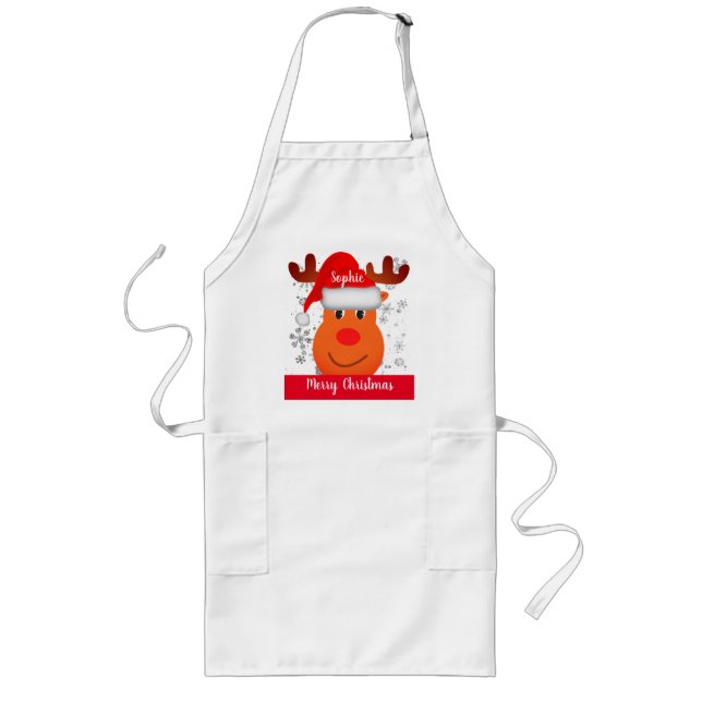 Avental Longo Reindeer Personalizado Festivo Apron de Natal (Frente)