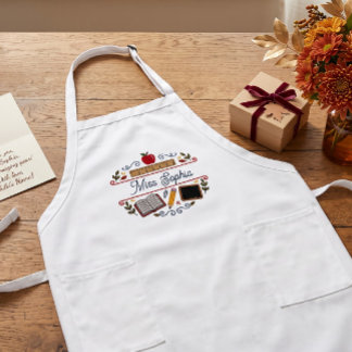 Avental Longo Rustic Teacher Appreciation Custom Name Apron with