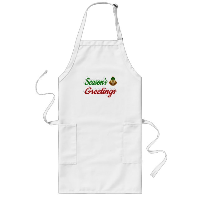 Avental Longo Seasons Greetings Bells Christmas red green script (Frente)