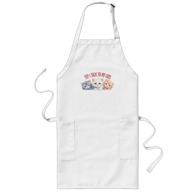 Avental Longo Sim, falo com os meus gatos - Design de Trio Gato  (Frente)