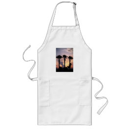 Avental Longo Sunset Palm Trees Beach Tiki Bar BBQ Cooking Apron