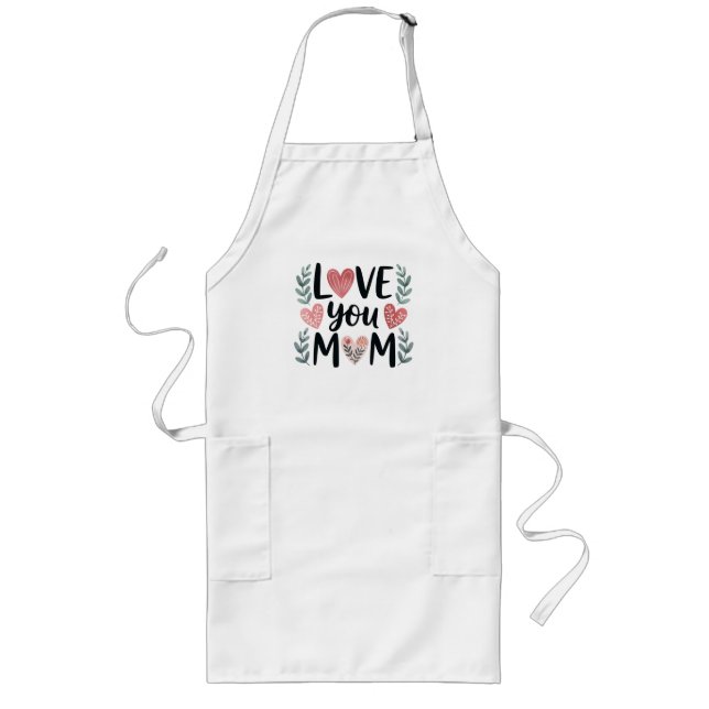 Avental Longo Te Amo Mãe Corações Florais Dia das Mães (Frente)