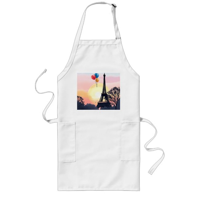 Avental Longo Torre Eiffel de Aquarela com Balões (Frente)