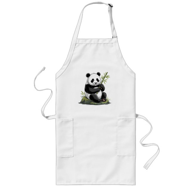 Avental Longo Urso Panda Fofo e Moderno com Bambu Verdejante  (Frente)