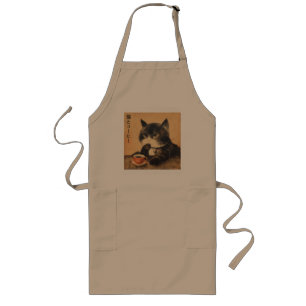 Avental Longo Vintage Japan art gatinho com uma xícara de café
