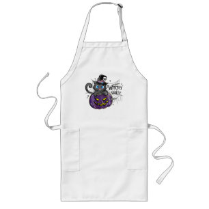 Avental Longo Witchy Vibes Bruxas Black Cat e Jack-O-Lantern