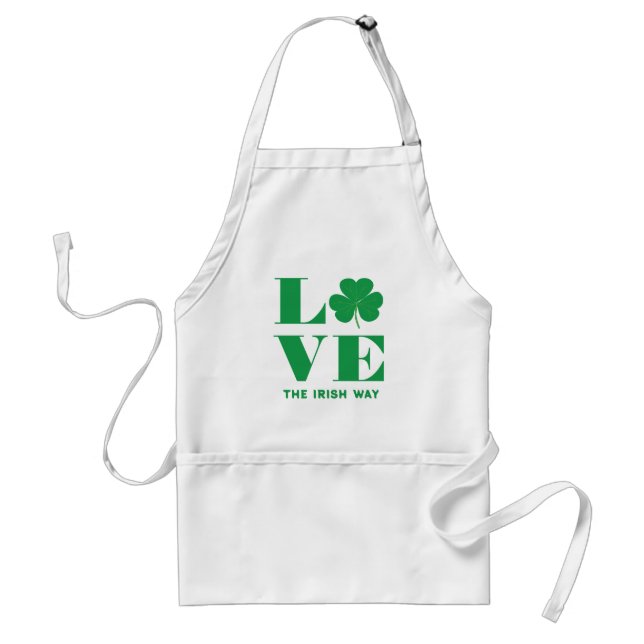 Avental Love Shamrock Clover Irish Custom Text White (Frente)