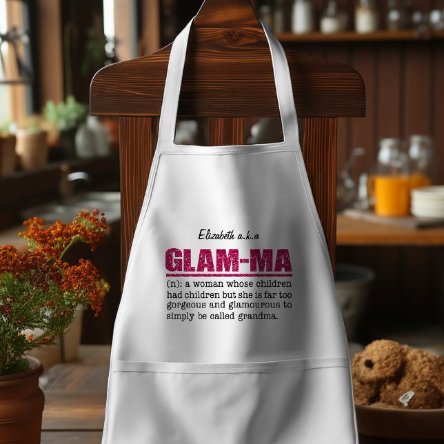 Avental Mães De Glama Cinza Quente (Show your inner diva and smooth glam attitude with this faux glitter hot pink Glam-Ma apron.)