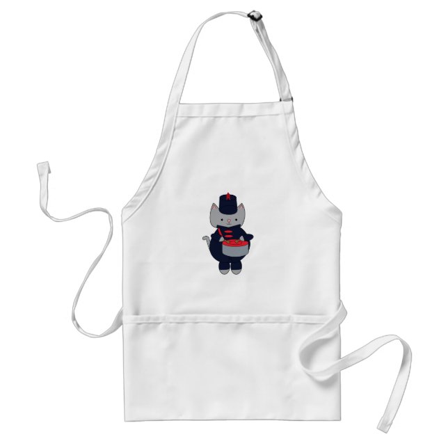 Avental Marching Band Cat Drummer Navy Blue Red (Frente)