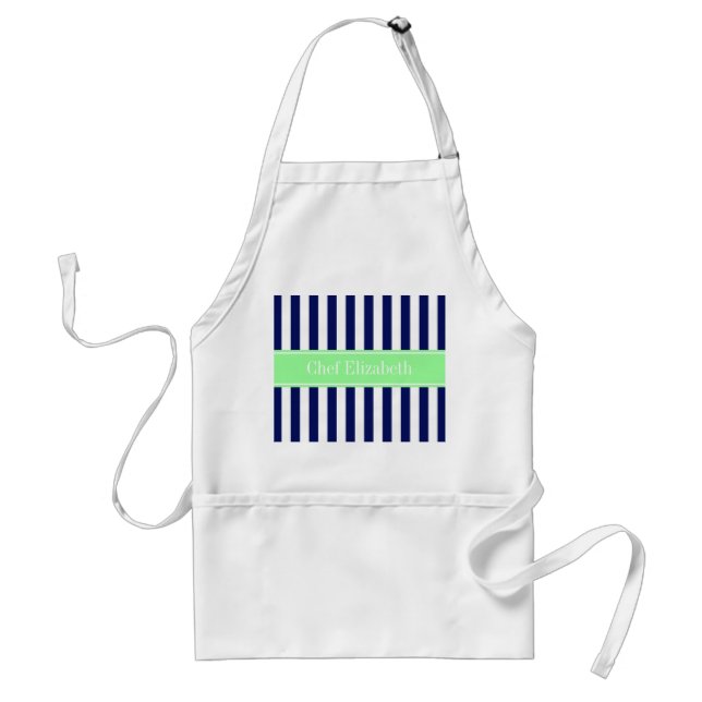 Avental Marinho Blue White Stripe Mint Nome Verde Monogram (Frente)