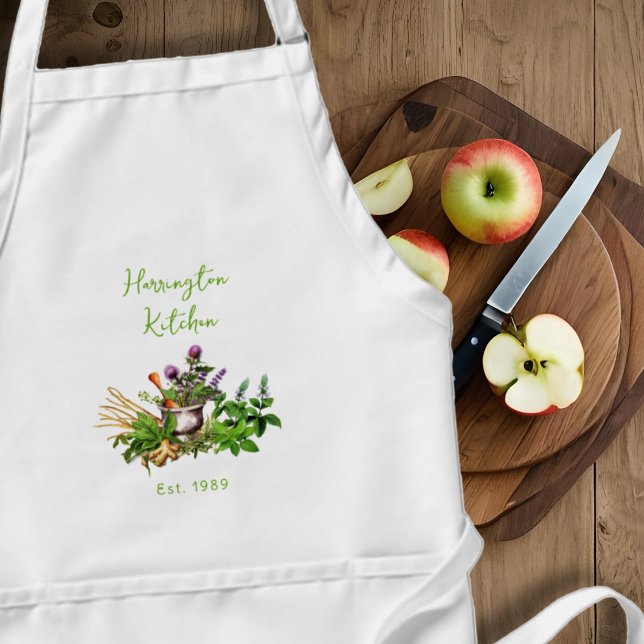 Avental Medicinal Herbs Year Established Kitchen Apron (Criador carregado)