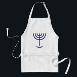 Avental Modern Menorah Blue Dourado<br><div class="desc">Moderno Menorah Azul, Dourado Design Apron. No Êxodo 25:31, lê-se "E você fará um vellestick de ouro puro: de obra batida deve fazer-se o vellestick: seu eixo, suas ramificações, suas tigelas, seus nós e suas flores devem ser iguais." Esta design é uma design linear, moderna, minimalista, plana em marinho azul...</div>