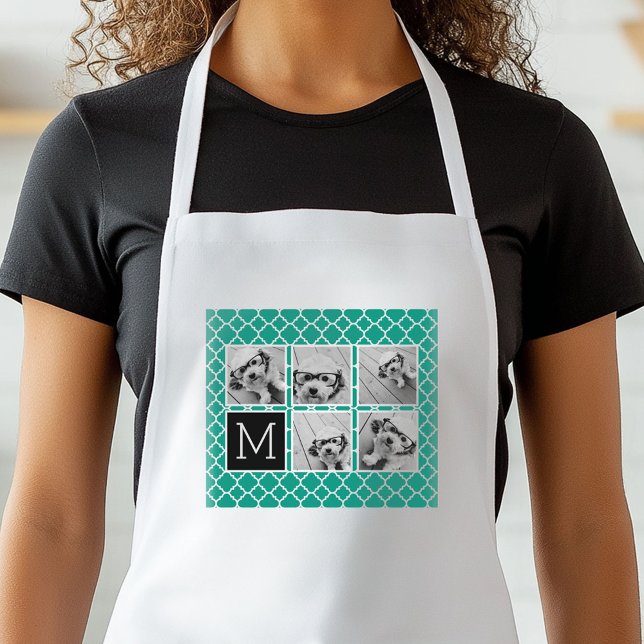 Avental Monograma da Colagem de Fotografias Emerald & Blac (Personalized Kitchen Apron)