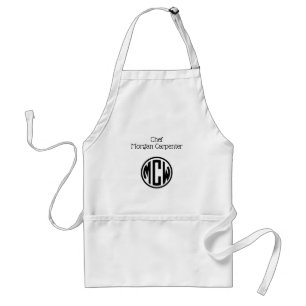 Avental Monograma de Círculo Branco Preto Fonte DIY BG