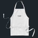Avental Monograma de texto de nome personalizado branco pr<br><div class="desc">Monograma de texto personalizado de nome preto e branco minimalista,  Adulto Apron. Texto preto,  fundo branco</div>