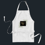 Avental Monograma Dourado Negro Verde Moderno Elegante<br><div class="desc">O verde impermeável de aquarela deixa o nome do monograma apron,  com um monograma de ouro inicial sobre fundo preto quic. Projetado por Thisnotme©</div>