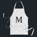 Avental Monograma e Nome Personalizados<br><div class="desc">Monograma e Nome Personalizados com um monograma personalizado no estilo de fonte clássico serif com uma caixa de nome no meio de um monograma.

Perfeito como decores caseiros,  presentes para o aquecimento doméstico,  presentes de férias para a família,  recém-casados e muito mais.</div>