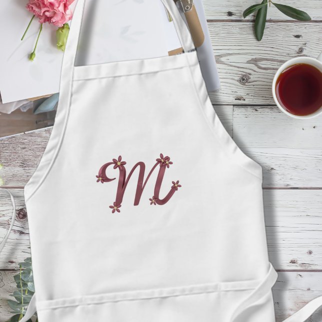 Avental Monograma - Letra M Elegante Rosa Dourado Floral i (A pretty letter M apron that's perfect for your Mom. Makes a great Mother's Day or birthday gift)