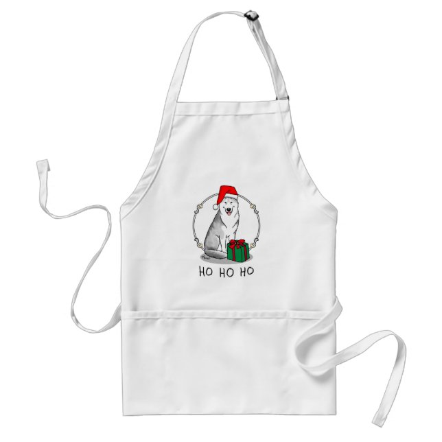 Avental Natal Santa Hat Siberian Husky (prateado) (Frente)