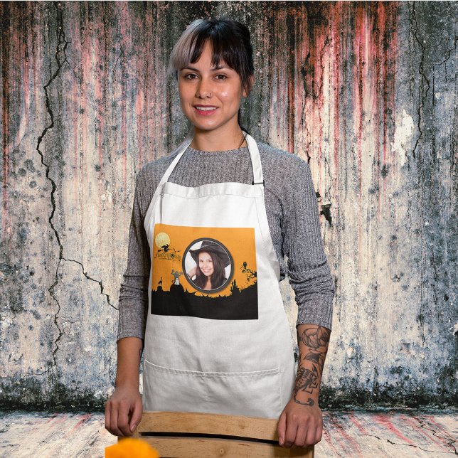 Avental Noite de Dia das Bruxas em Laranja, adicione sua f (Halloween Night in Orange Glow Add Your Photo Adult Apron)