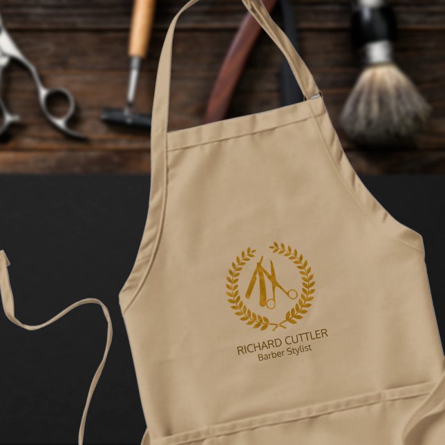 Avental Nome de barbeiro e logo compro de barbeiro elegant (Criador carregado)