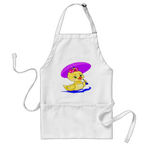 Avental Patinho com um guarda-chuva roxo