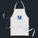 Avental Personalizar o monograma azul inicial branco<br><div class="desc">Personalizar o monograma inicial branco-azul Adulto Apron</div>