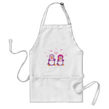 Pinguins Namorados Roxos Apron