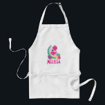 Avental Pink Flamingo with Watermelon & Pineapples<br><div class="desc">Personalized apron with an art deco font. Designed with a cute illustration of a pink flamingo with some watermelons and pineapples. Pink and green color scheme. Summery and tropical.</div>