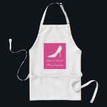 Avental Placa de calçado de alto salto personalizada para<br><div class="desc">Calçado personalizado de alto salto para mulheres / moçonista. Elegante ideia de presente de cozinhar para ela; mãe,  mãe,  namorada,  amiga,  esposa,  tia,  avó,  irmã,  etc. Cor de fundo personalizada. Tipografia do rico para nome. CHURRASCO/Pranchas em branco-padrão,  beige-khaki ou amarelo. Garota Stiletto bombeia design.</div>