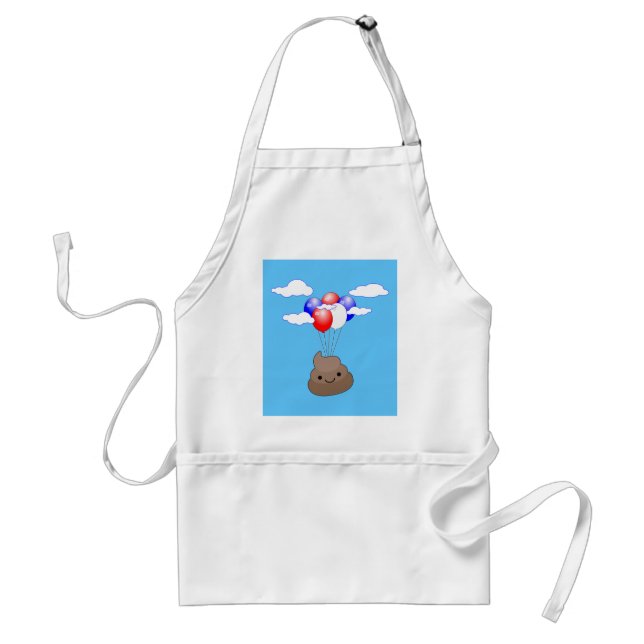 Avental Poo Emoji Flying With Balloons In Blue Sky (Frente)