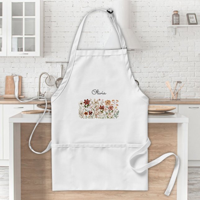 Avental Prado de flor selvagem personalizado com aquarela (In situ)