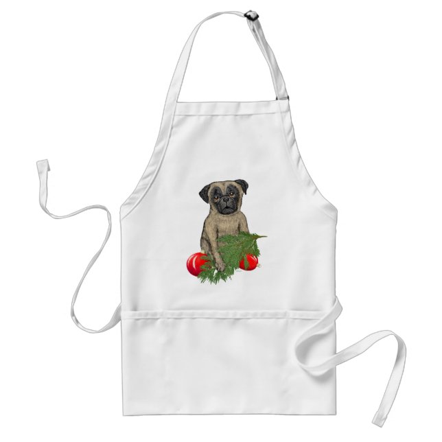 Avental Pug Puppy Adorável Arte De Cão De Natal (Frente)