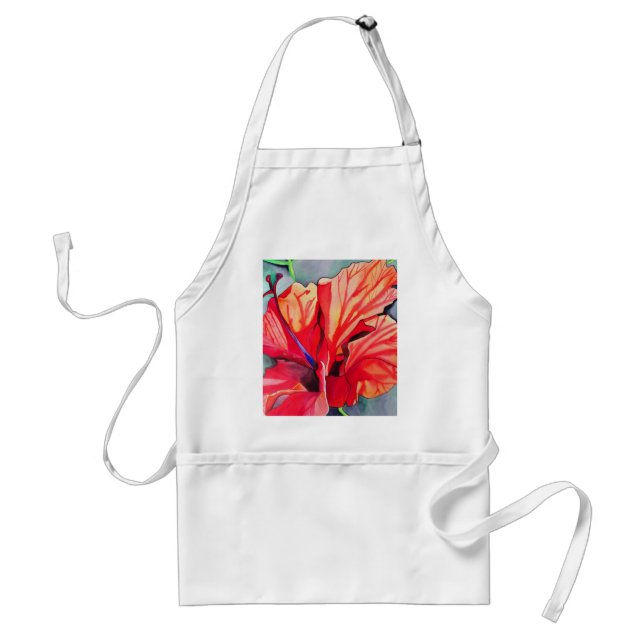 Avental Red Hibiscus (flor tropical aquarela) (Frente)