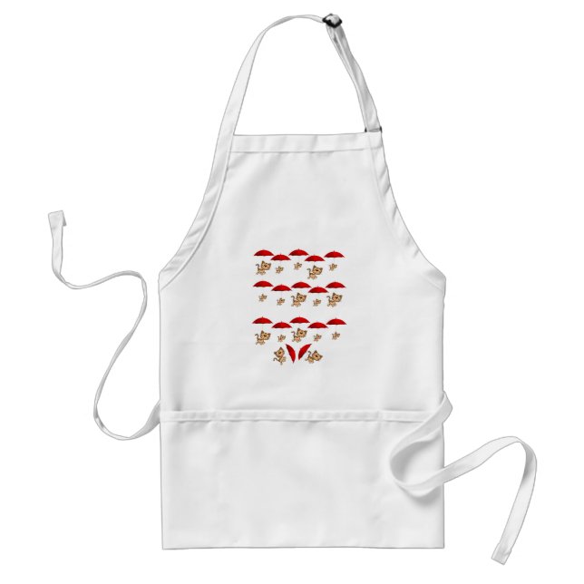 Avental Red Umbrellas Kitten Kitchen Apron (Frente)