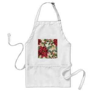 Avental Retro 50s Poinsettia Vermelho Verde Creme