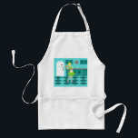 Avental retro da cozinha<br><div class="desc">Com este avental retro da cozinha, você pode comer sua torta e comê-la, demasiado. Este desenho kitschy, minimalista da arte caracteriza uma dona de casa perfeita dos anos 50, em sua cozinha moderna do meio século. O padeiro bonito está vestindo um flouncy, o vestido do verde e um avental branco...</div>