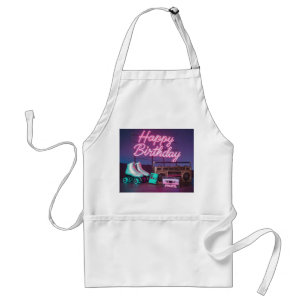 Avental Retro neon Happy Birthday assina rosa e cor-de-ros